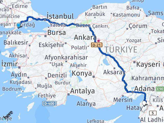 Tekirdağ Şarköy Hatay Arası Kaç Km - Yol Haritası