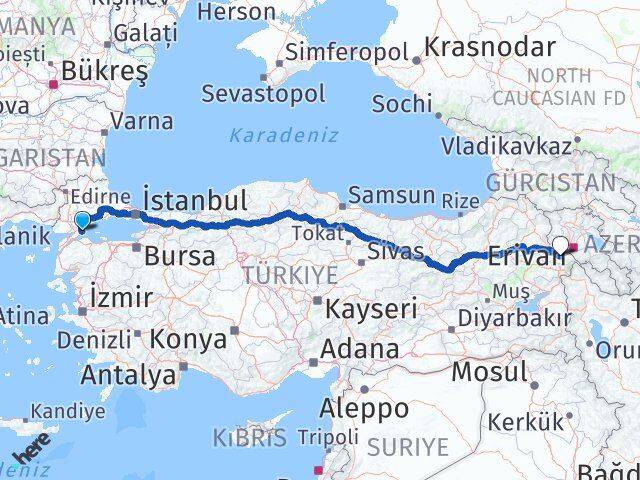Tekirdağ Şarköy Iğdır Arası Kaç Km - Yol Haritası