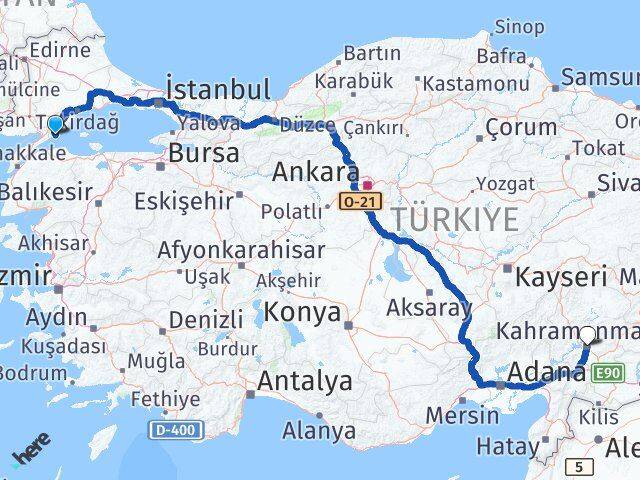 Tekirdağ Şarköy Kahramanmaraş Arası Kaç Km - Yol Haritası