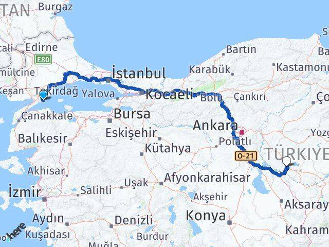 Tekirdağ Şarköy Kırşehir Arası Kaç Km - Yol Haritası