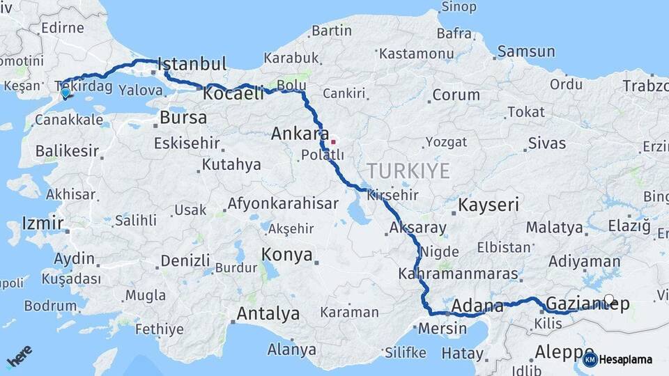 Tekirdağ Şarköy Şanlıurfa Arası Kaç Km - Yol Haritası