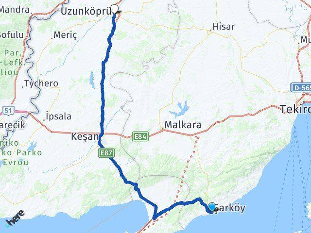 Tekirdağ Şarköy Uzunköprü Edirne Arası Kaç Km - Yol Haritası