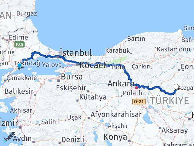 Tekirdağ Şarköy Yozgat Arası Kaç Km - Yol Haritası