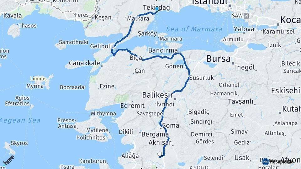 Tekirdağ Saruhanlı Manisa Arası Kaç Km - Yol Haritası