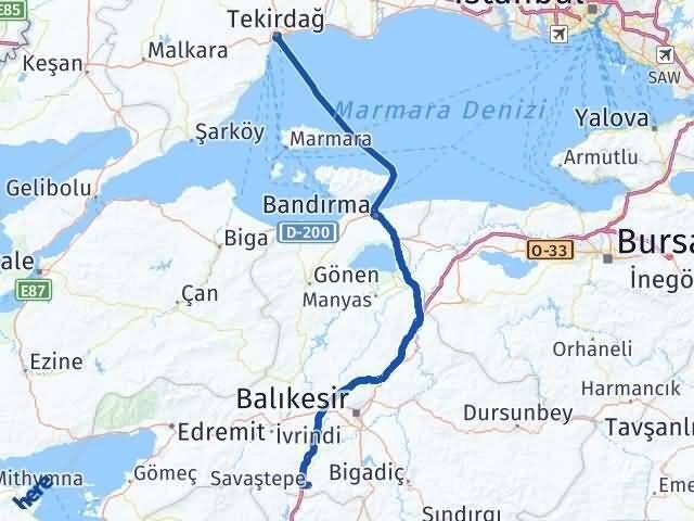 Tekirdağ Savaştepe Balıkesir Arası Kaç Km - Yol Haritası