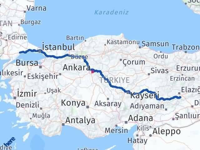 Tekirdağ Sivrice Elazığ Arası Kaç Km - Yol Haritası