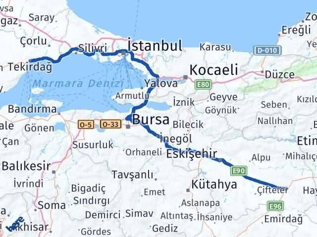 Tekirdağ Sivrihisar Eskişehir Arası Kaç Km - Yol Haritası