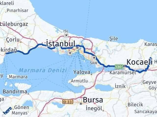 Tekirdağ Söğütlü Sakarya Arası Kaç Km - Yol Haritası