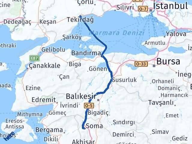 Tekirdağ Soma Manisa Arası Kaç Km - Yol Haritası