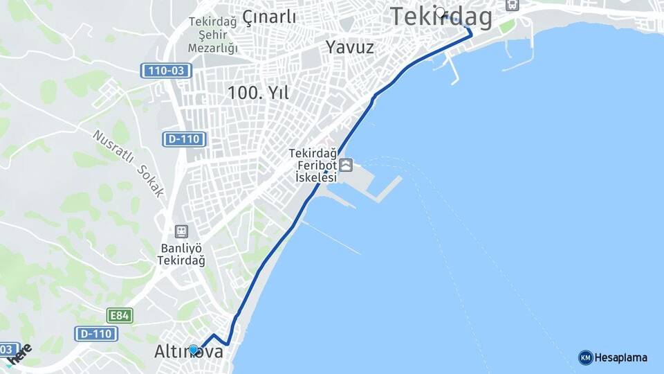 Tekirdağ Süleymanpaşa Altınova Arası Kaç Km - Yol Haritası