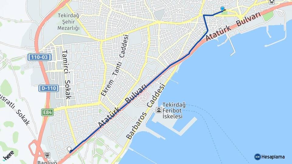 Tekirdağ Süleymanpaşa Arası Kaç Km - Yol Haritası