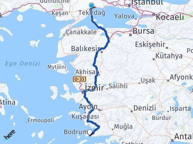 Tekirdağ Süleymanpaşa Bodrum Muğla Arası Kaç Km - Yol Haritası
