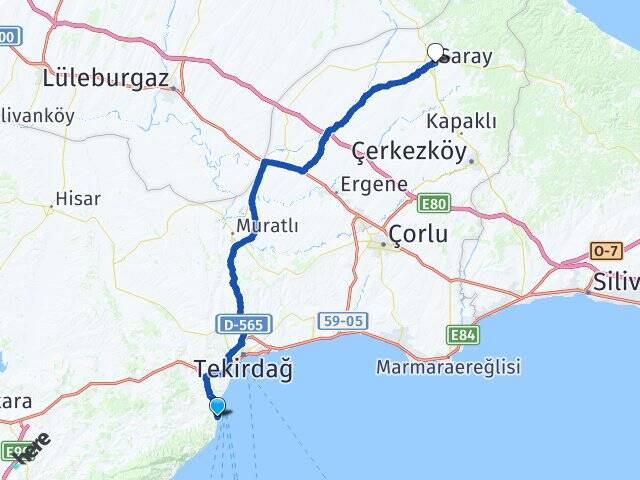 Tekirdağ Süleymanpaşa Kumbağ Saray Arası Kaç Km - Yol Haritası