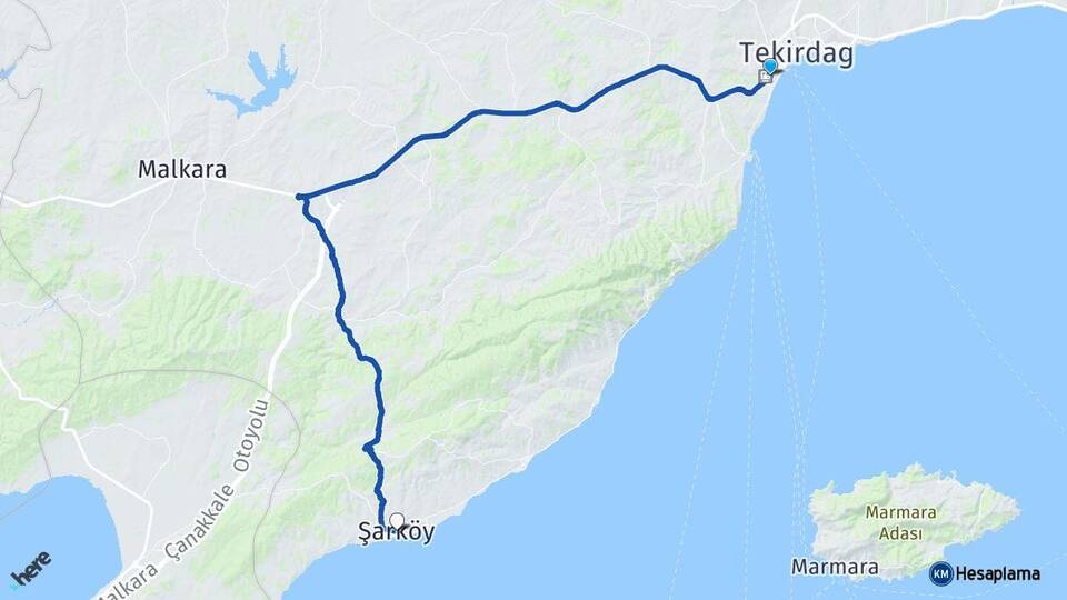 Tekirdağ Süleymanpaşa Şarköy Arası Kaç Km - Yol Haritası
