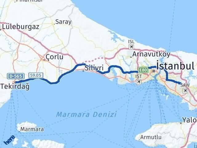 Tekirdağ Sultanbeyli İstanbul Arası Kaç Km - Yol Haritası
