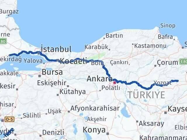 Tekirdağ Sulusaray Tokat Arası Kaç Km - Yol Haritası