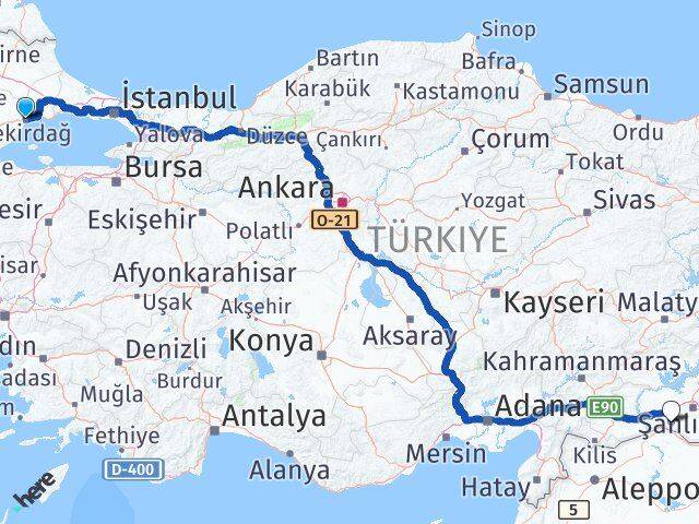 Tekirdağ Suruç Şanlıurfa Arası Kaç Km - Yol Haritası