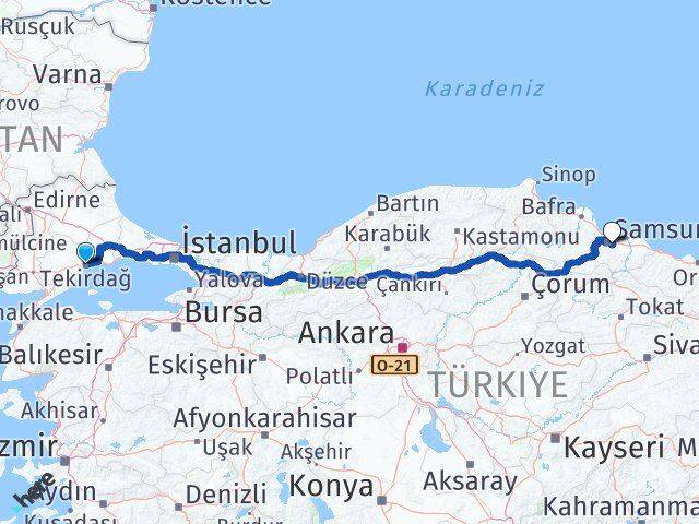 Tekirdağ Tekkeköy Samsun Arası Kaç Km - Yol Haritası