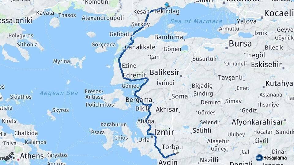 Tekirdağ Tire İzmir Arası Kaç Km - Yol Haritası