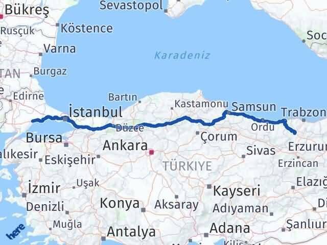 Tekirdağ Torul Gümüşhane Arası Kaç Km - Yol Haritası