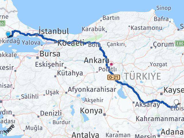 Tekirdağ Tufanbeyli Adana Arası Kaç Km - Yol Haritası
