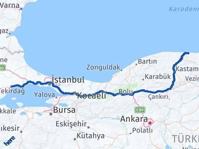 Tekirdağ Türkeli Sinop Arası Kaç Km - Yol Haritası