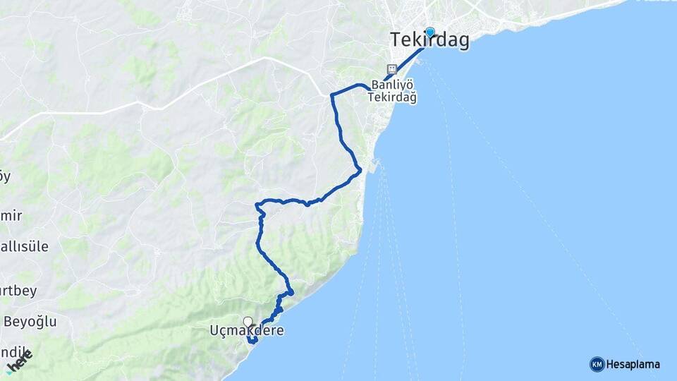 Tekirdağ Uçmakdere Şarköy Arası Kaç Km - Yol Haritası