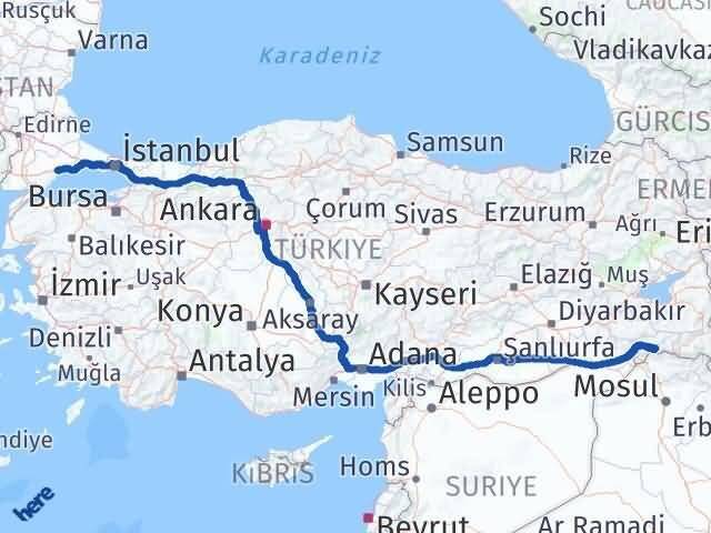 Tekirdağ Uludere Şırnak Arası Kaç Km - Yol Haritası