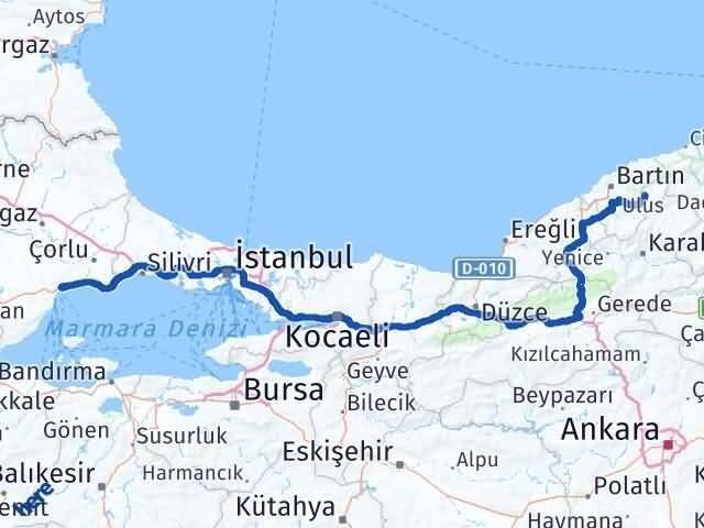 Tekirdağ Ulus Bartın Arası Kaç Km - Yol Haritası