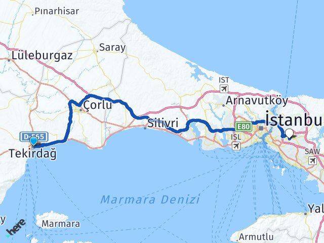 Tekirdağ Ümraniye İstanbul Arası Kaç Km - Yol Haritası