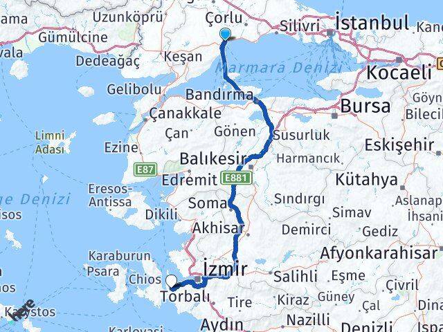 Tekirdağ Urla İzmir Arası Kaç Km - Yol Haritası