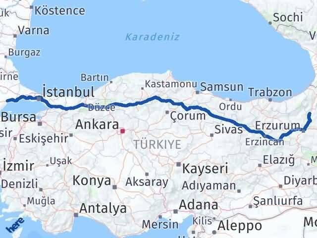 Tekirdağ Uzundere Erzurum Arası Kaç Km - Yol Haritası