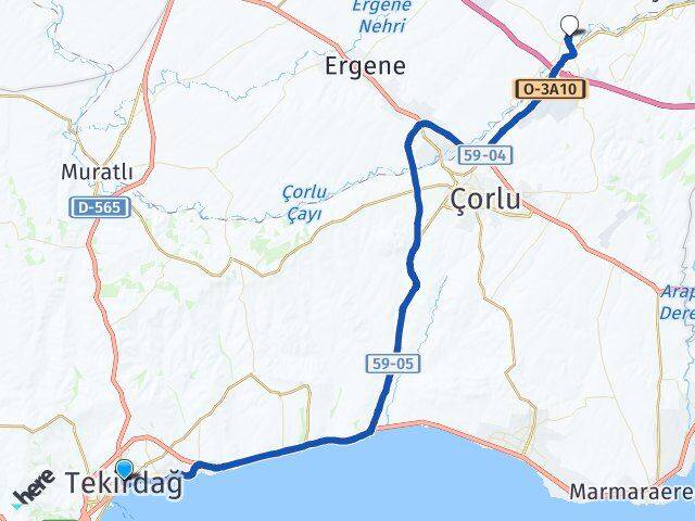 Tekirdağ Velimeşe Ergene Arası Kaç Km - Yol Haritası
