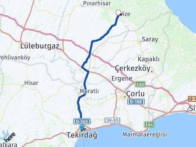 Tekirdağ Vize Kırklareli Arası Kaç Km - Yol Haritası