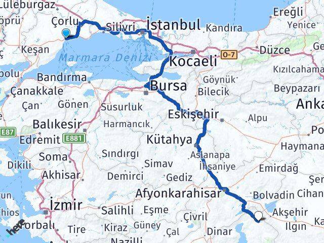 Tekirdağ Yalvaç Isparta Arası Kaç Km - Yol Haritası