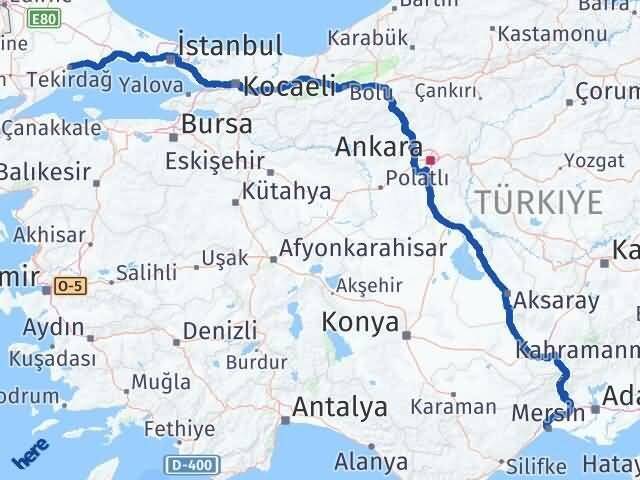 Tekirdağ Yenişehir Mersin Arası Kaç Km - Yol Haritası