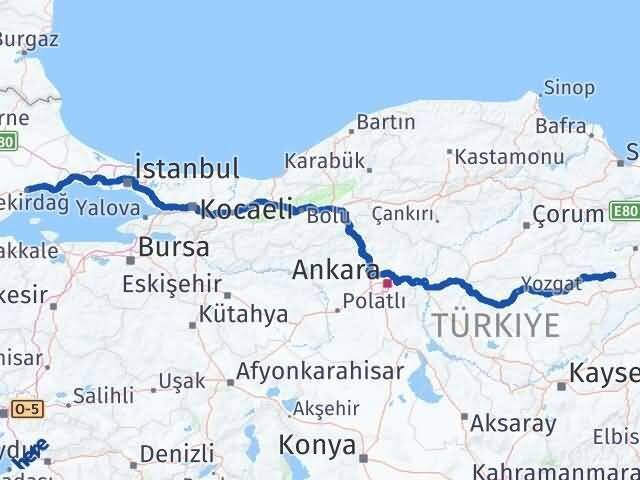 Tekirdağ Yeşilyurt Tokat Arası Kaç Km - Yol Haritası