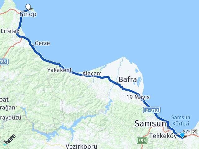 Tekkeköy Otobüs Terminali Sinop Arası Kaç Km - Yol Tarifi