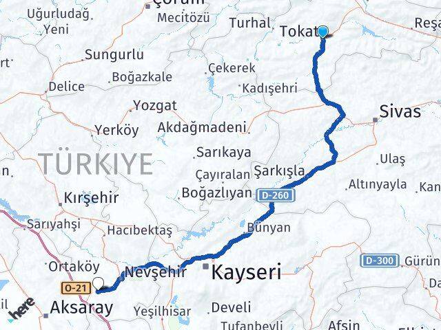 Tokat Acıgöl Nevşehir Arası Kaç Km - Yol Haritası