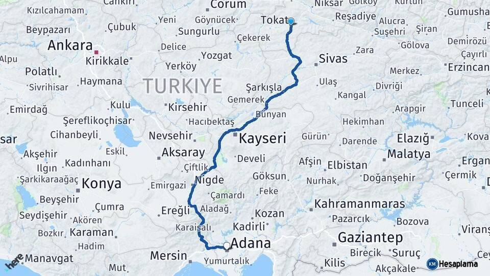 Tokat Adana Arası Kaç Km - Yol Haritası