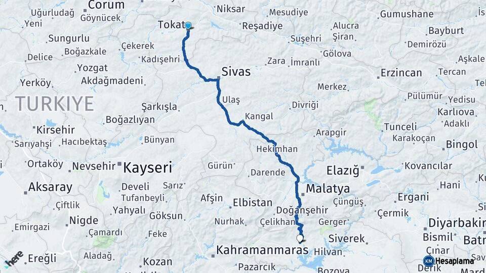 Tokat Adıyaman Arası Kaç Km - Yol Haritası
