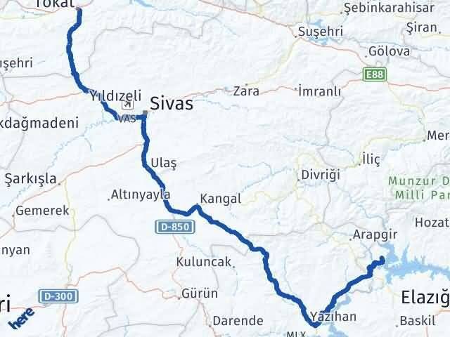 Tokat Ağın Elazığ Arası Kaç Km - Yol Haritası