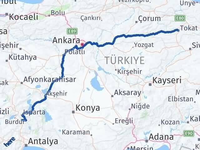 Tokat Ağlasun Burdur Arası Kaç Km - Yol Haritası