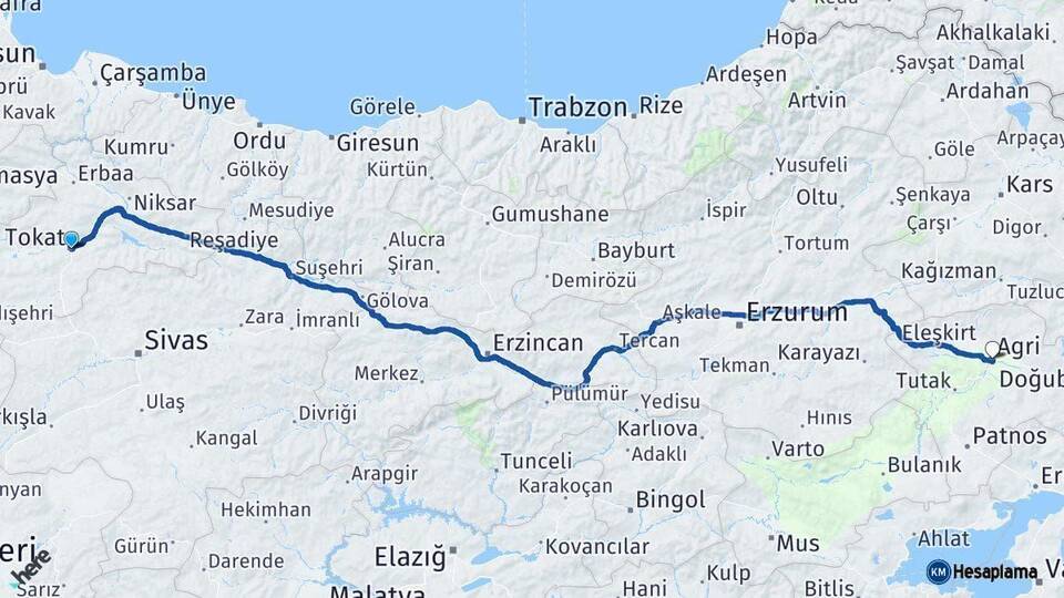 Tokat Ağrı Arası Kaç Km - Yol Haritası