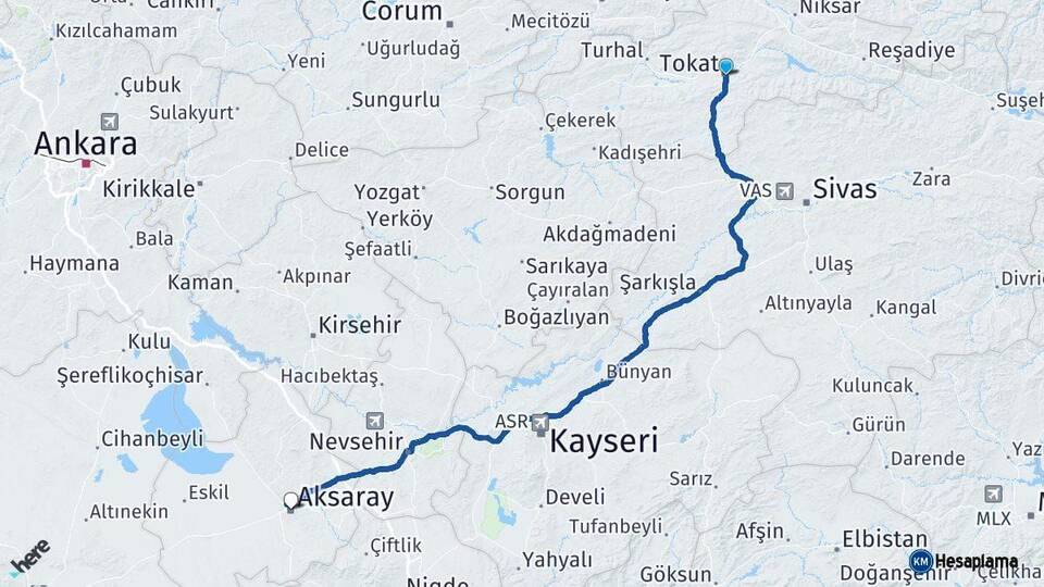 Tokat Aksaray Arası Kaç Km - Yol Haritası