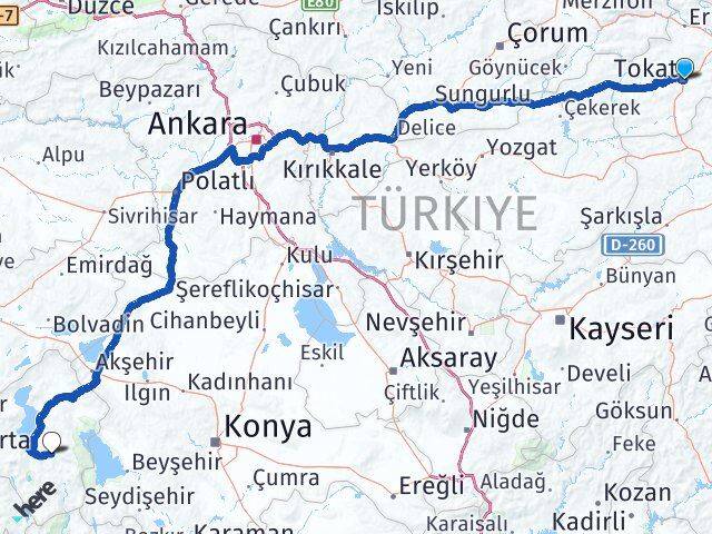 Tokat Aksu Isparta Arası Kaç Km - Yol Haritası