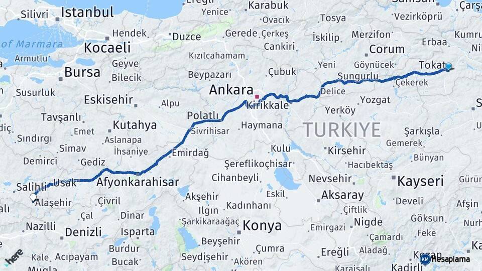 Tokat Alaşehir Manisa Arası Kaç Km - Yol Haritası