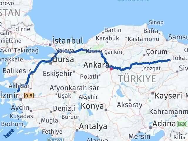 Tokat Aliağa İzmir Arası Kaç Km - Yol Haritası