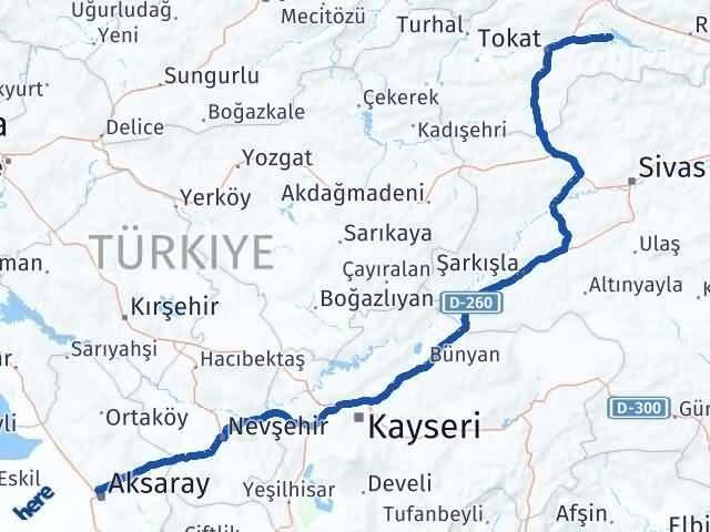 Tokat Almus Aksaray Arası Kaç Km - Yol Haritası