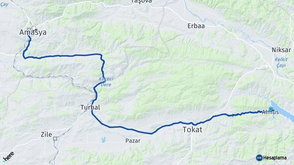 Tokat Almus Amasya Arası Kaç Km - Yol Haritası